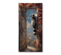 Couverture de porte d'automne en raton laveur - Bannière décorative - Scène rustique d'animaux de la forêt - Décoration de porte d'entrée - Intérieur et extérieur - Décoration d'automne à suspendre