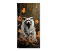 Couverture de porte d'automne raton laveur - Bannière décorative sur le thème des animaux de la nature fantaisie pour fête d'automne - Décoration festive à suspendre pour intérieur ou extérieur - 91,4