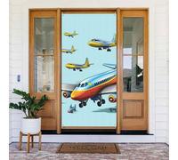 Couverture de porte d'avion de dessin animé - Bannière à suspendre pour porte d'entrée - Fond photo - Printemps - Été - Décoration saisonnière - Panneau pour intérieur ou extérieur - Jardin - Vacances