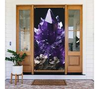 Couverture de porte de bienvenue au printemps - Grande bannière à suspendre - Améthyste violette - Panneau de bienvenue - Panneau de bienvenue pour porte et fenêtre - Décoration extérieure saisonnière