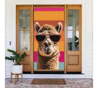 Couverture de porte de bienvenue au printemps - Grande bannière à suspendre - Camel portant des lunettes de soleil - Panneau de bienvenue - Panneau de porche français - Rideaux de porte et fenêtre