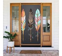 Couverture de porte de bienvenue au printemps - Grande bannière à suspendre - Flèches de plumes - Panneau de bienvenue - Panneau de bienvenue - Pour porte et fenêtre - Décoration extérieure