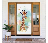 Couverture de porte de bienvenue au printemps grande bannière à suspendre Girafe Art Illustration Welcome Porche Sign French Privacy Door Window Rideaux Photographie Fond Saisonnier Décoration
