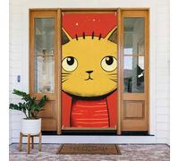 Couverture de porte de bienvenue au printemps - Grande bannière à suspendre - Icône de chat mignon - Panneau de bienvenue - Panneau de bienvenue pour porte et fenêtre - Décoration extérieure