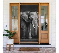 Couverture de porte de bienvenue au printemps - Grande bannière à suspendre - Image d'éléphant noir et blanc - Panneau de bienvenue - Panneau de bienvenue pour porte et fenêtre - Décoration extérieure