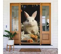Couverture de porte de bienvenue au printemps - Grande bannière à suspendre - Lapin blanc et lys - Panneau de bienvenue - Panneau de bienvenue pour porte et fenêtre - Décoration extérieure saisonnière