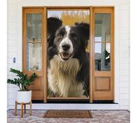 Couverture de porte de bienvenue au printemps - Grande bannière à suspendre Mohado Border Collie Dog Welcome Porche Sign French Privacy Door Window Rideaux Photographie Fond Saisonnier Décoration