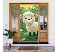 Couverture de porte de bienvenue au printemps - Grande bannière à suspendre - Mouton de dessin animé - Panneau de bienvenue - Panneau de bienvenue pour porte et fenêtre - Décoration extérieure