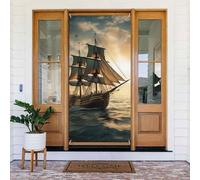 Couverture de porte de bienvenue au printemps - Grande bannière à suspendre - Navire à voile seul - Panneau de bienvenue - Panneau de porche français - Intimité - Rideaux de porte de fenêtre - Fond de