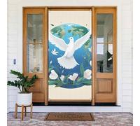 Couverture de porte de bienvenue au printemps - Grande bannière à suspendre - Paix sur terre - Panneau de bienvenue - Panneau de bienvenue - Pour porte et fenêtre - Décoration extérieure saisonnière