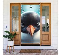 Couverture de porte de bienvenue au printemps - Grande bannière à suspendre - Pingouin aux grands yeux - Panneau de bienvenue - Panneau de bienvenue pour porte et fenêtre - Décoration extérieure