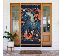 Couverture de porte de bienvenue au printemps - Grande bannière à suspendre - Poney - Panneau de bienvenue - Panneau de bienvenue - Pour porte et fenêtre - Décoration extérieure saisonnière