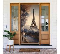 Couverture de porte de bienvenue au printemps - Grande bannière à suspendre romantique Paris Tour Eiffel - Panneau de bienvenue - Panneau de bienvenue - Pour porte et fenêtre - Décoration extérieure