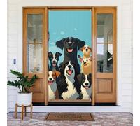 Couverture de porte de bienvenue au printemps - Grande bannière à suspendre - Un grand groupe de chiens - Panneau de bienvenue - Panneau de porche français - Rideaux de porte et fenêtre - Fond de