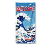 Couverture de porte de bienvenue avec vagues de l'océan, bannière artistique de porte d'entrée, bannière de porte d'entrée, décoration nautique pour extérieur et intérieur, 91,4 x 183 cm