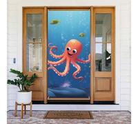 Couverture de porte de bienvenue décoration de porte bannière saisonnière panneau de porche occultant rideau d'intimité rideau de porte de dessin animé pieuvre poisson photo fond rideau de fenêtre