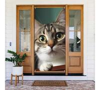 Couverture de porte de bienvenue décoration de porte bannière saisonnière panneau de porche occultant rideau d'intimité rideau de porte un chat curieux fond photo rideau rideaux rideaux rideaux de