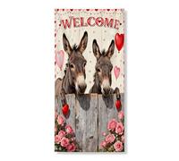 Couverture de porte de bienvenue décorative, ânes mignons avec cœurs floraux, décoration de porte d'entrée, intérieur ou extérieur, fournitures de Saint-Valentin 91,4 x 183 cm