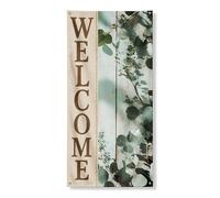 Couverture de porte de bienvenue décorative, feuilles d'eucalyptus rustiques chic, bannière de porte d'entrée, décoration intérieure ou extérieure, panneau de bienvenue au printemps 91,4 x 183 cm