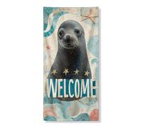 Couverture de porte de bienvenue, motif animal marin nautique, décoration artistique, bannière de porte d'entrée de plage d'été, 91,4 x 182,9 cm
