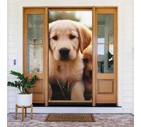 Couverture de porte de bienvenue - Rideaux occultants - Décorations de fenêtre - Joli chiot Golden Retriever - Panneau de porche saisonnier - Fond photo - Bannière murale - 183 x 90 cm