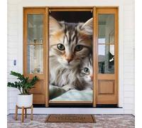 Couverture de porte de bienvenue - Rideaux occultants - Décorations de fenêtre - Rideaux de fenêtre - Chats - Maman et bébé - Panneau de porche saisonnier - Fond photo - Bannière murale - 183 x 90 cm