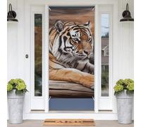 Couverture de porte de bienvenue tigre allongé sur bois - 180 x 89 cm - Bannière de porte avec corde de fond - Toile de fond de porche - Décoration saisonnière à suspendre pour porte d'entrée, maison
