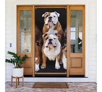 Couverture de porte de bouledogues anglais « Welcome Spring Seasonal » - Bannière de porte d'entrée - Bannière de porche - Toile de fond pour photo - Décoration intérieure et extérieure - 183 x 90 cm