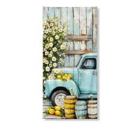Couverture de porte de camion bleu vintage, bannière de porte d'entrée à motif floral printanier, bannière de porte d'entrée, décoration d'intérieur et de jardin, 91,4 x 183 cm