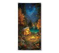 Couverture de porte de camping d'automne décorative, confortable et rustique pour porte d'entrée, intérieur et extérieur, fournitures de vacances de Thanksgiving 91,4 x 183 cm