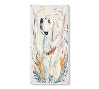 Couverture de porte de chien des Pyrénées printanières 91,4 x 183 cm, motif feuilles de plantes de dessin animé à suspendre pour porte d'entrée, intérieur ou extérieur