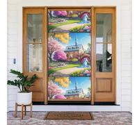 Couverture de porte de conte de fées licorne - Bannière imprimée - Décoration murale festive pour décoration de fête