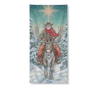 Couverture de porte de cowboy d'hiver décorative, vintage rustique motif Père Noël élan décoration de porte d'entrée, fournitures de Noël d'intérieur ou d'extérieur 91,4 x 183 cm