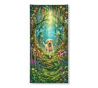 Couverture de porte de forêt enchanteresse décorative, scène naturelle vibrante avec fleurs colorées et animaux ludiques, décoration intérieure et extérieure de printemps, fournitures de vacances de