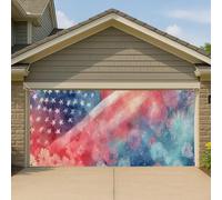 Couverture de porte de garage à l'aquarelle patriotique, rouge et bleu, grande bannière de garage, décoration d'été pour le jour de l'indépendance des États-Unis, arrière-cour, 400 x 180 cm
