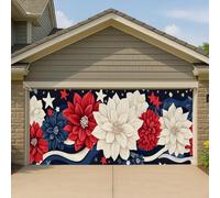 Couverture de porte de garage à motif floral patriotique, grande bannière vintage pour l'extérieur, décoration d'été 400 x 180 cm