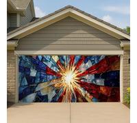 Couverture de porte de garage abstrait artistique et éclatant, grande bannière en verre teinté aux couleurs vives, décoration de fête en plein air pour toutes les saisons, 397 x 180 cm