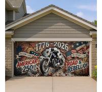 Couverture de porte de garage America 250th - Bannière décorative de moto Freedom Road et Rebellion - Décoration extérieure patriotique pour la célébration du jour de l'indépendance - 397 x 180 cm