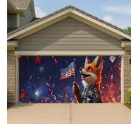 Couverture de porte de garage américaine, drapeau patriotique renard, grande bannière de garage, décoration, jour de l'indépendance d'été, décoration extérieure et intérieure, 400 x 180 cm