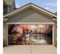 Couverture de porte de garage artistique Chihuahua - Portrait d'animal mignon - Grande décoration de porte de garage - Décoration estivale intérieure et extérieure - 397 x 180 cm