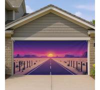 Couverture de porte de garage au coucher du soleil dans le désert, paysage routier dynamique, grandes décorations de porte de garage, décoration d'intérieur extérieure pour l'été et l'automne, 397 x
