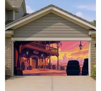 Couverture de porte de garage au coucher du soleil du désert, scène de ville sauvage ouest, décorations extérieures, décoration d'intérieur de style ranch vintage, art mural d'intérieur et d'extérieur