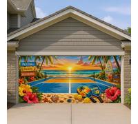 Couverture de porte de garage au coucher du soleil tropical, décorations colorées de paradis de plage, décoration extérieure pour vacances d'été, thème Aloha pour la maison et les fêtes, 397 x 180 cm