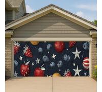 Couverture de porte de garage avec baies célestes - Motif fruits étoilés vintage - Grande bannière de garage - Décoration extérieure d'été - 400 x 180 cm