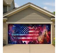 Couverture de porte de garage avec carte patriotique des États-Unis, rouge, blanc, bleu et feux d'artifice, grande bannière de garage, décoration de garage, fête de l'indépendance en plein air, 400 x