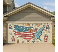 Couverture de porte de garage avec carte patriotique des États-Unis, style américain, grande bannière de garage, décoration de fond de fête pour barbecue d'été, 397 x 180 cm