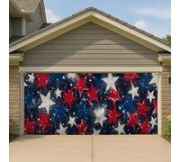 Couverture de porte de garage avec étoile patriotique, grande bannière de garage festive Americana, décoration de fête extérieure du 4 juillet, 400 x 180 cm