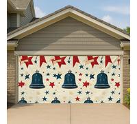 Couverture de porte de garage avec étoiles et cloches patriotiques - Grande bannière vintage Americana - Décoration festive pour l'extérieur - 400 x 180 cm