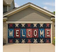 Couverture de porte de garage avec étoiles patriotiques - Décoration vintage - Grande bannière de garage - Décoration de fond d'été en plein air - 397 x 180 cm
