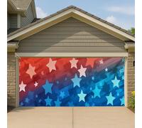 Couverture de porte de garage avec étoiles patriotiques - Grande bannière américaine vintage - Décoration de fond de fête d'été en plein air - 397 x 180 cm